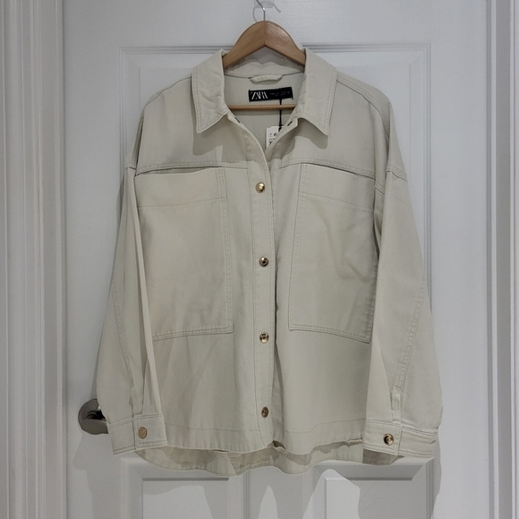 NWT Zara Button Down Denim Oversized Shirt Shacket Jacket - Picture 2 of 12